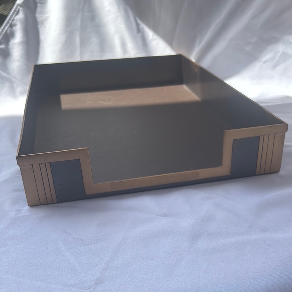 Mid-Century Smith Metal Arts Brass Paper Tray with Black Accent